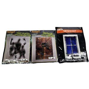 Lot‎ of 3 Spirit Halloween Wall Decor Light Up Lace Panel Morgue Giant Haunted